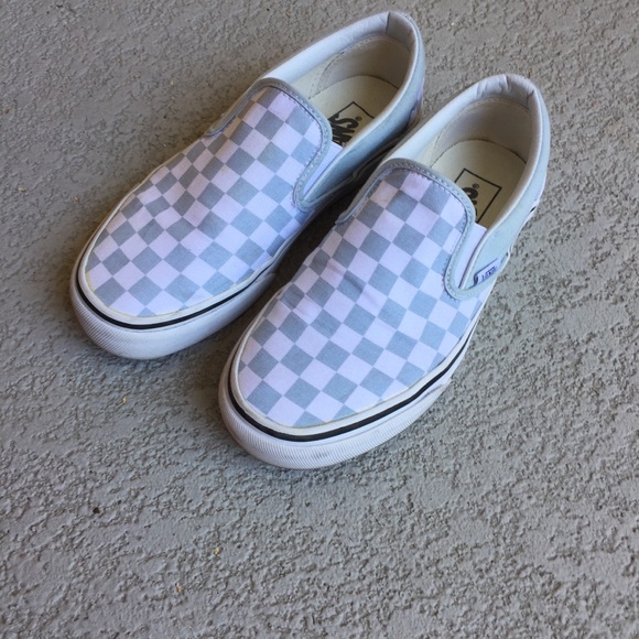 baby blue slip on vans checkered